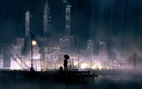 anime girls, city