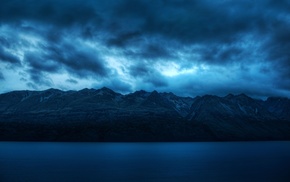 sea, mountain, clouds, water