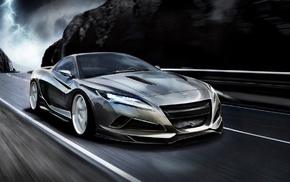 mountain, speed, sportcar, headlights, road