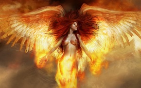 angel, fantasy, wings, fire, photoshop