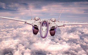 sky, anime, clouds, jet fighter, aircraft