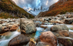 nature, mountain, stones, river