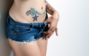 shorts, girl, sexy, tattoo, jeans
