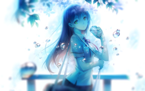 water, anime girls, school uniform, original characters