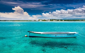clouds, Mauritius, sea, water, boat, island