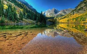 lake, mountain, nature