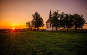 nature, landscape, sunset, trees