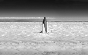 space shuttle, monochrome