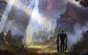 Castle in the Sky, concept art, cyberpunk, Studio Ghibli, robot, artwork