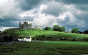 clouds, grass, castle, nature