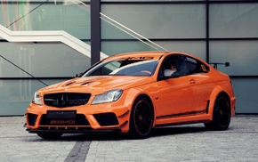 orange, car, C63 AMG, Mercedes, Benz