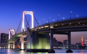 bridge, Japan, lights, evening, cities