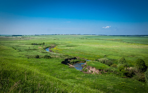 river, road, grass, valley, trees