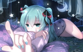 stars, moon, anime girls, Vocaloid, night, Hatsune Miku
