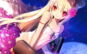anime girls, Unleashed game, red eyes, flowers, anime, thigh