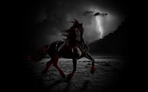 horse, lightning, fantasy, photoshop