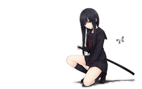simple background, anime girls, Coffee, Kizoku, school uniform, original characters