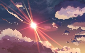 clouds, Sun, sky, sun rays, Makoto Shinkai, artwork