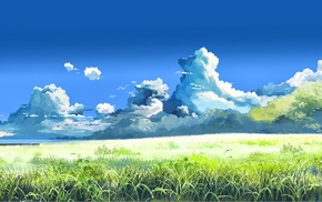 landscape, artwork, 5 Centimeters Per Second, Makoto Shinkai, field, clouds