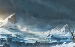 fantasy art, snow, mountain