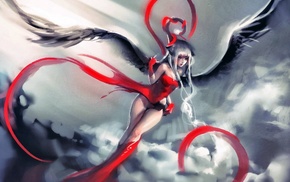 red dress, wings, fantasy art