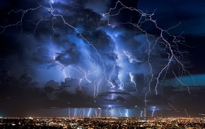 lightning, stunner, evening, city, sky