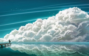 water, lake, cartoon, clouds