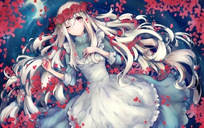 white dress, rose, anime girls