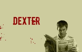 blood stains, TV, newspapers, Dexter Morgan, sepia