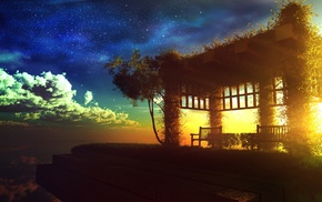 sunset, sea, artwork, sky