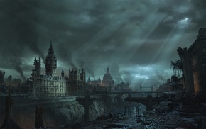 apocalyptic, Big Ben, artwork, London