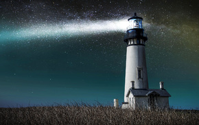 lodge, lighthouse, light, sky, stars