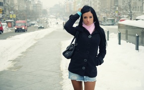 snow, Ashley Bulgari, girl, dark hair
