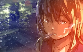 anime girls, cigarettes, sketches, drawing, smoking, paint splatter