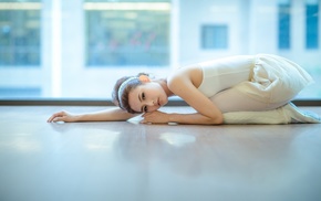 white dress, ballet, lying down