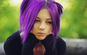 piercing, purple hair, brown eyes, girl