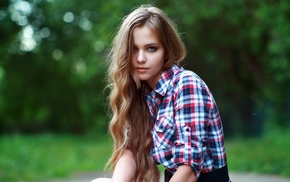 shirt, girl, plaid, blonde