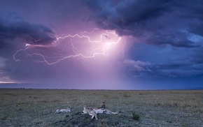 mountain, nature, sky, lightning