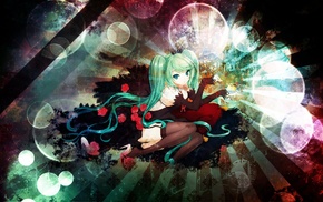 colorful, Vocaloid, thigh, highs, Hatsune Miku, detached sleeves