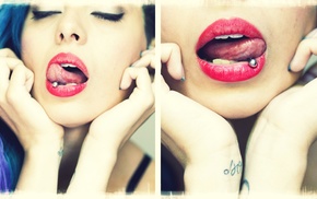 girl, piercing, Suicide Girls, tattoo, lips, tongues