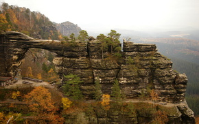 mountain, nature, trees, rocks, sky