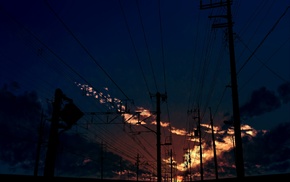 clouds, railway, night, anime