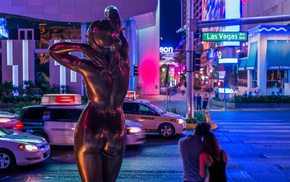 statue, night, street, cities