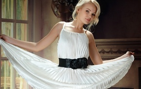 white dress, blonde, Talia Cherry