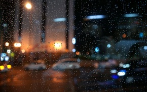 water on glass, rain, bokeh