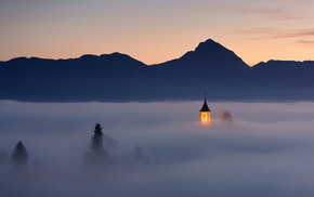 mountain, mist, lights, stunner