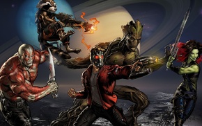 Gamora, Groot, Guardians of the Galaxy, Star Lord, Drax the Destroyer, Rocket Raccoon