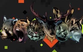deer, tiger, monkeys, rabbits, Desktopography, digital art