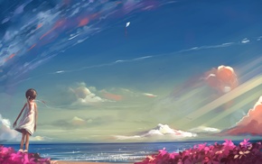 anime girls, original characters, water, sky