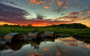 landscape, sunset, pond, nature